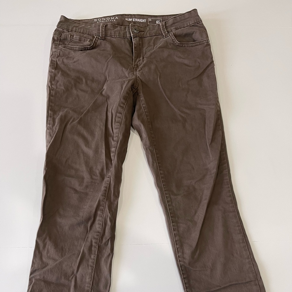 Sonoma lifestyle chino pants size6S slim straight brown inseam 26 mid rise